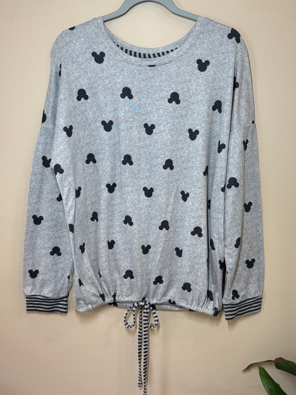 Gray Mickey Print Drawstring PJ Shirt, L